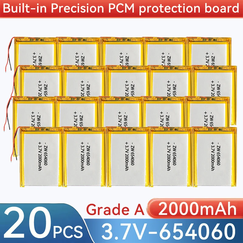 654060 2000mAh Battery 3.7 V Lithium Polymer Rechargeable Batteries for  704060 804060 504060 604060 904060 104060-2P plug