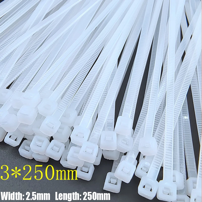 250PCS White/Black Self-locking Plastic Nylon Cable Tie Zip Wrap Strap Nylon Cable Tie Cable/Wire Fastening Ring 3x250/300mm