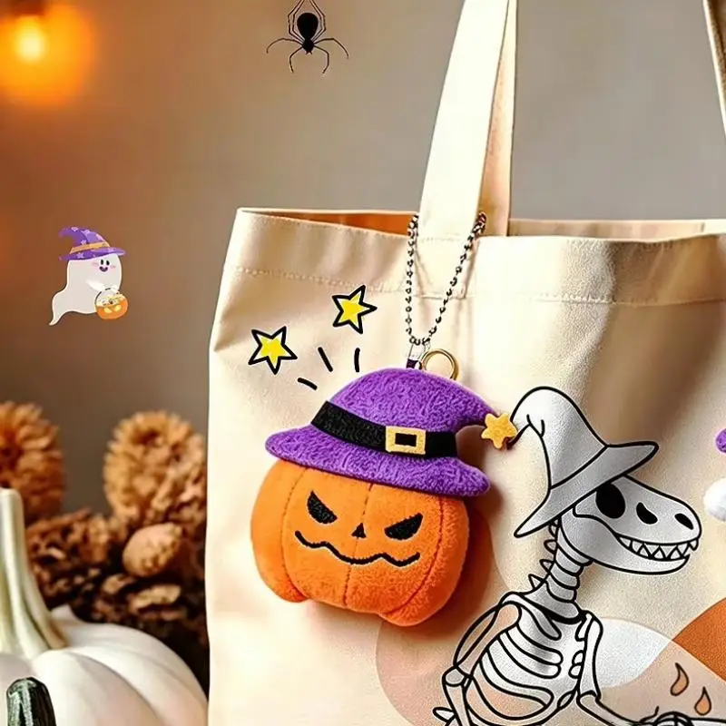Halloween-Plüsch-Schlüsselanhänger für Damen, Kürbis, Geist, Fledermaus, Hexenhut, Trick or Treat, Cartoon-Taschenanhänger, Partygeschenke, Schlüsselanhänger-Accessoire – Detail 10