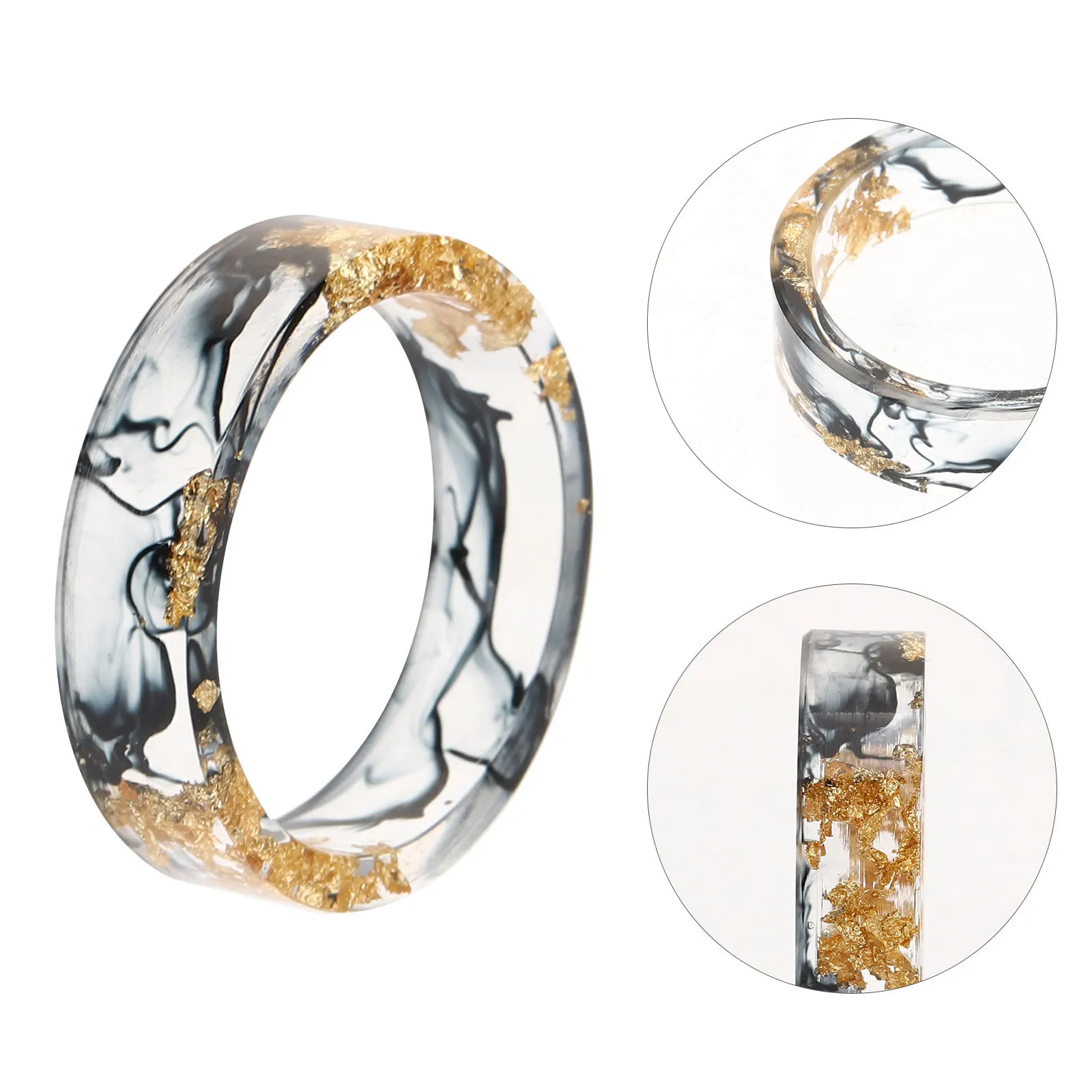 

Aesthetic Resin Ring Gold Foil Accent Stylish Chunky Design Comfortable Fit for All Fingers Trendy Women Jewelry Daily Accessory