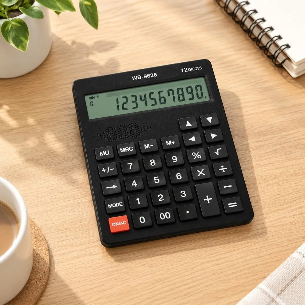 Big ABS Desktop Calculator 12 Digit 2 Line Display 4 Function Calculator Battery Operate Big Button Basic Calculator Home