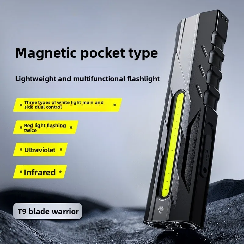 Warsun T9pro LED Flashlight EDC Blade Portable Aluminum Alloy Red Laser UV Light Multi-function Torch