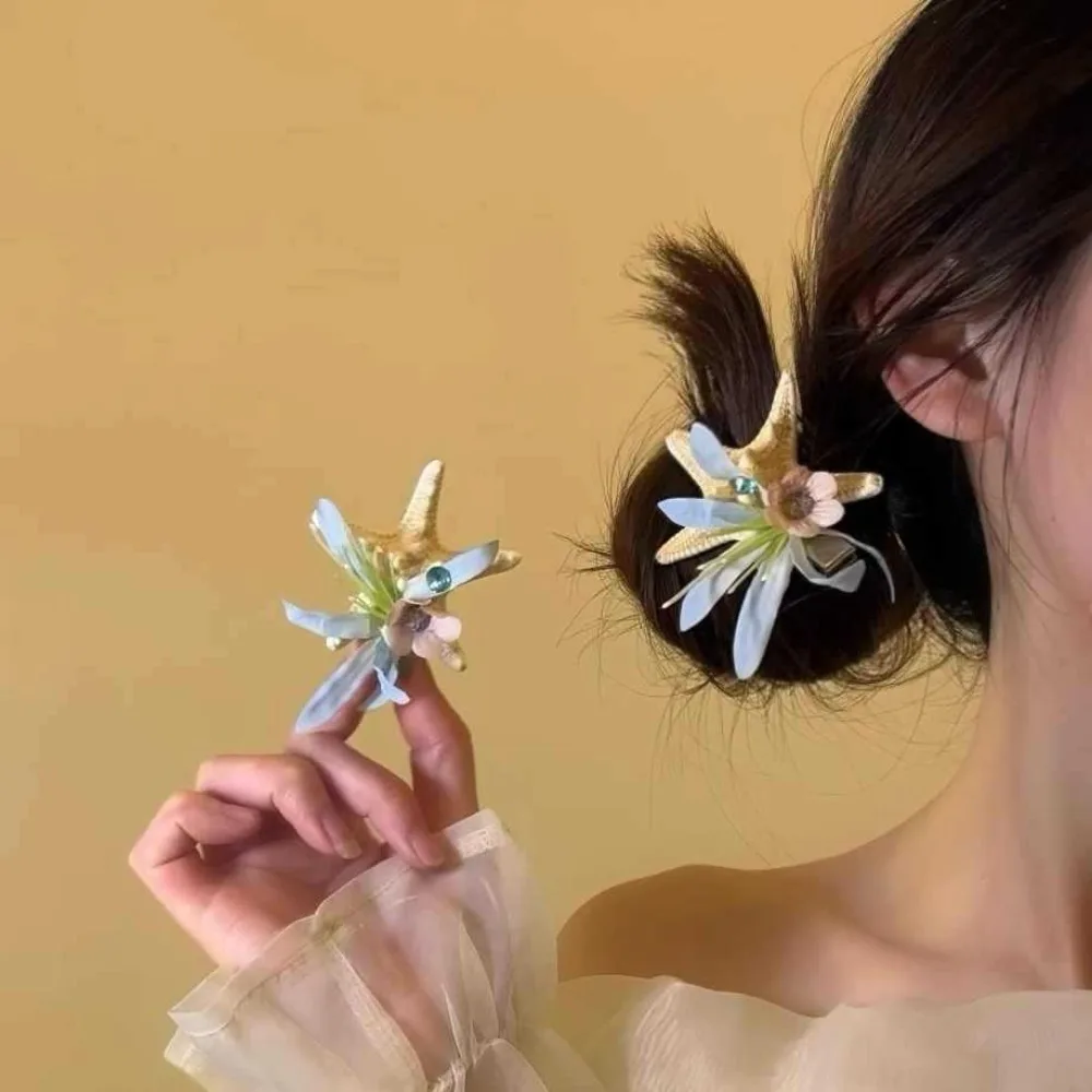 

Simple Sweet Orchid Flower Hairpin Korean Style Ocean Series Starfish Hair Clip Duckbill Clip Resin Women Side Clip Spring