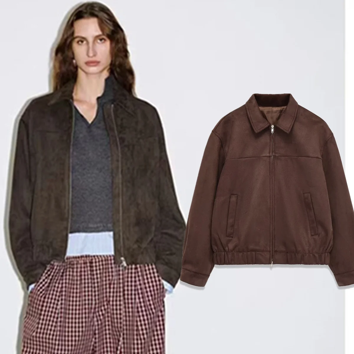 

Maxdutti Women's Jacket Woman Clothes Tops French Minimalist Coffee Zipper Retro Jacket Coat Women Tops Casual Jacket