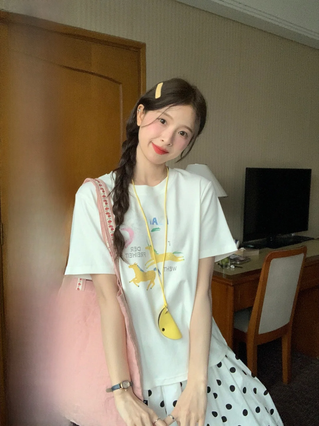 

Милая женская хлопковая футболка с коротким рукавом в корейском стиле, повседневная, универсальная, в студенческом стиле, Imimtuan, для весны