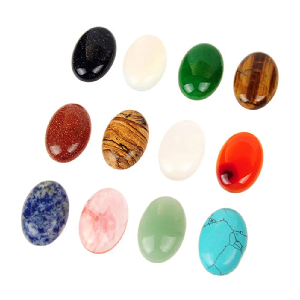 

10Pcs Natural Stone Oval Beads Polished Flat Back Quartz Crystal Charms for Handmade Jewelry DIY Crafts Semi-Precious Mixed