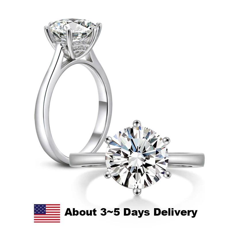 

2.0-4.0CT Moissanite Solitaire Wedding Ring Certified 925 Sterling Silver Engagement Band For Women Jewelry Anniversary Gifts