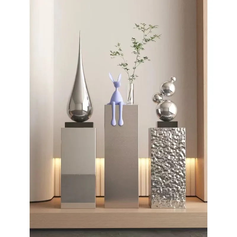 Stainless Steel Display Pedestal Stand, Silver Metal Cube Plinth, Modern Minimalist Flower Vase Sculpture Display Riser