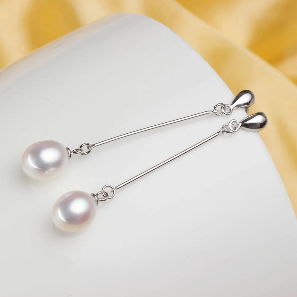 Natural Freshwater Pearl Earrings Rice 7-8mm Shape Pearl 925 Sterling Silver Earrings for Women Girls Jewelry Gift