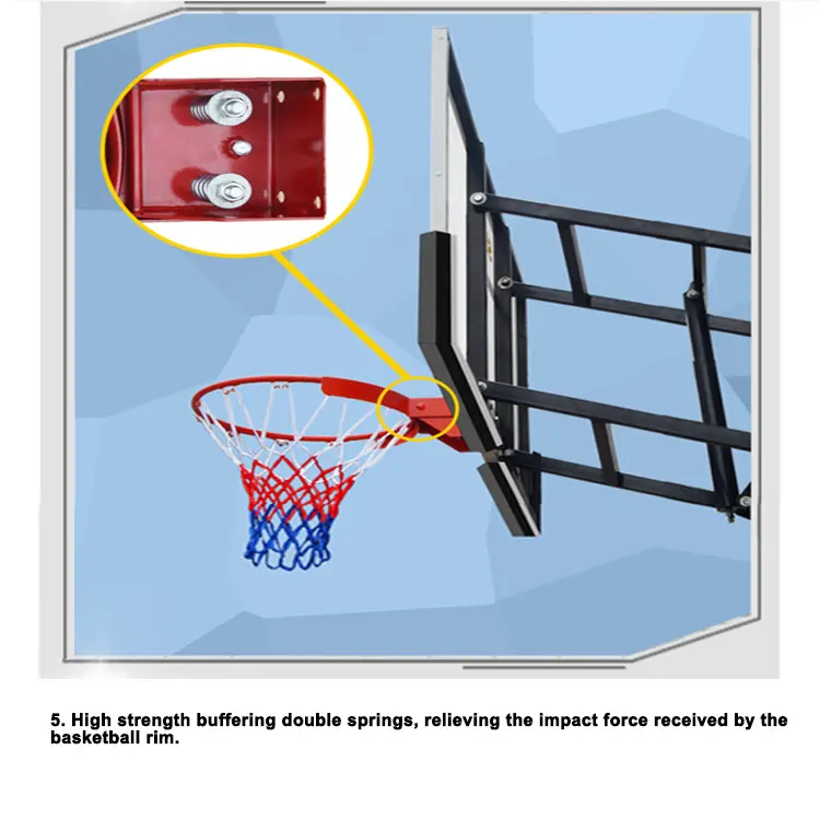 อุปกรณ์การฝึกอบรมบาสเกตบอลในร่มกลางแจ้งเหล็กยกมือความสูงปรับติดผนังห่วงบาสเกตบอลสําหรับผู้ใหญ่