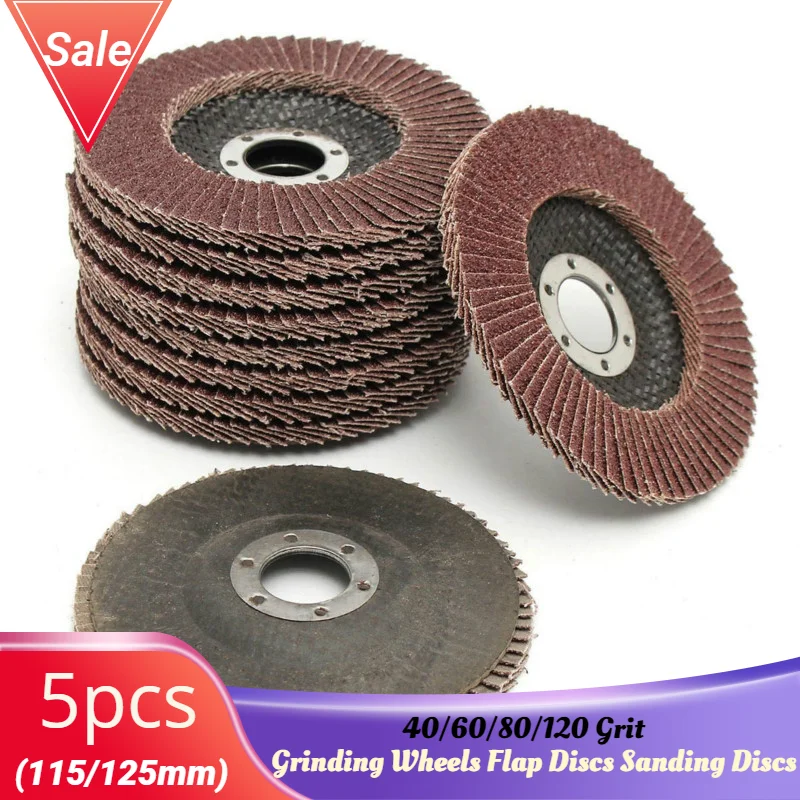 5Pcs Grinding Wheels Flap Discs Sanding Discs 115/125mm 4.5/5Inch 40/60/80/120 Grit Angle Grinder Abrasive Wood Tools