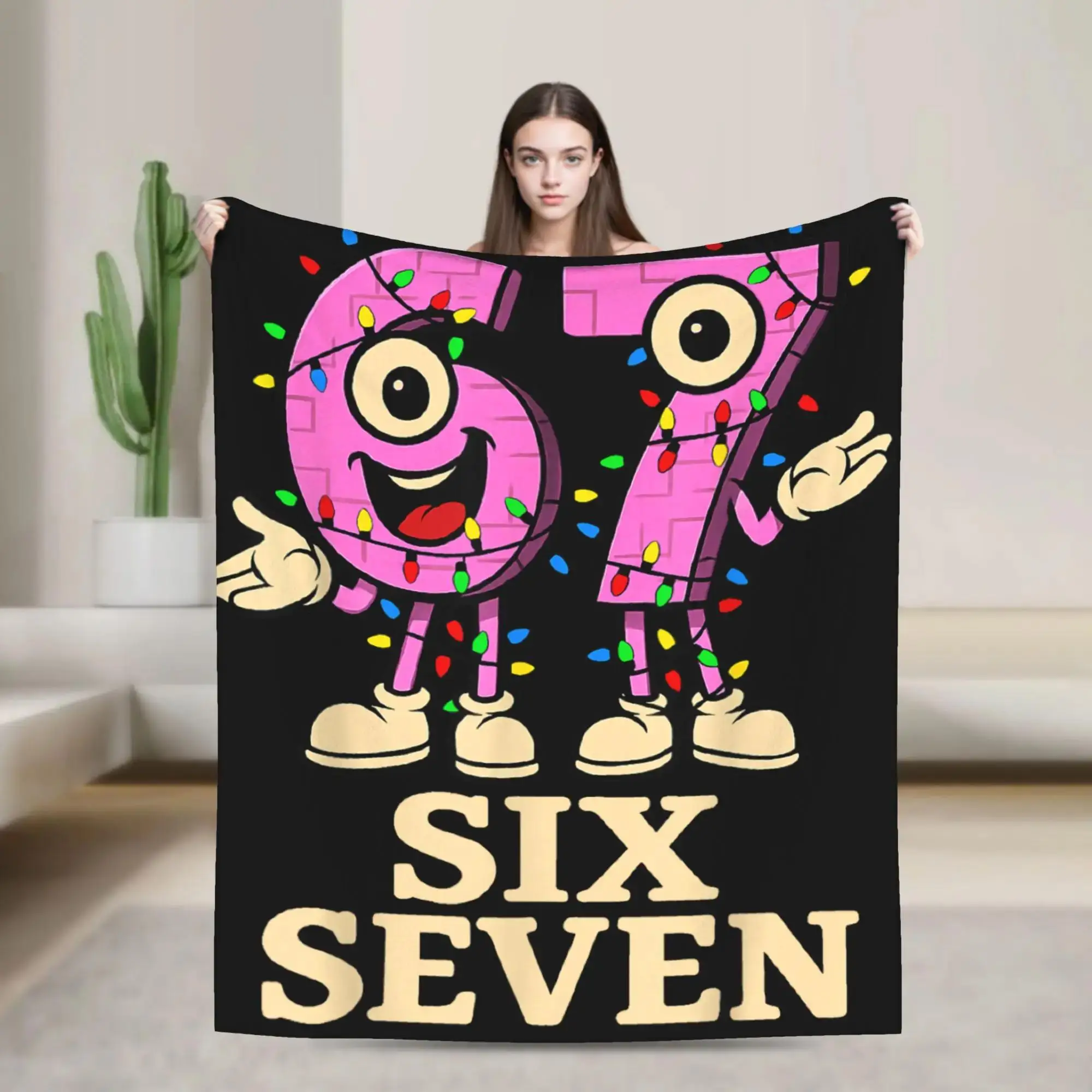 

Розовое плюшевое одеяло с забавным принтом «Сикс Севен» и рождественскими огнями, детское покрывало для дивана, кресла, кровати, мягкое покрывало на кровать