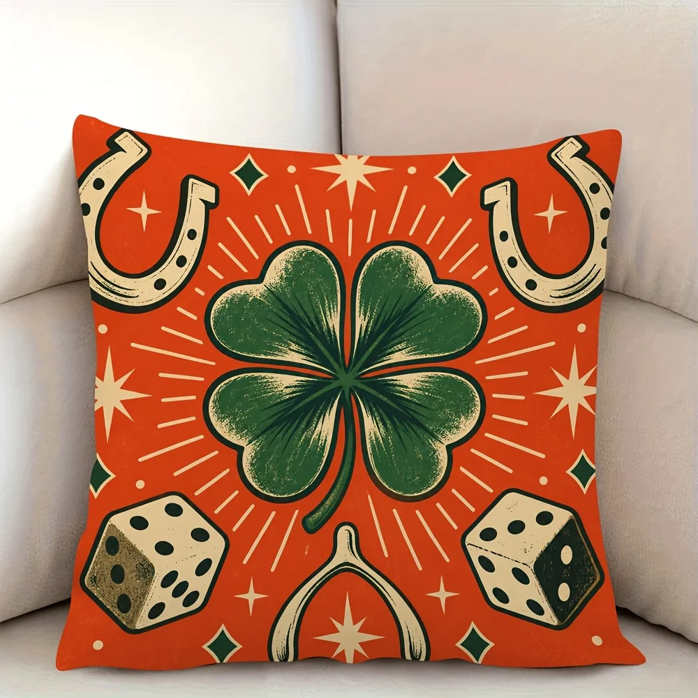 Fun Lucky Clover Horseshoe Dice Throwing Pattern Throw Pillow Case for Sofa Couch Decor Home Accent Cushion