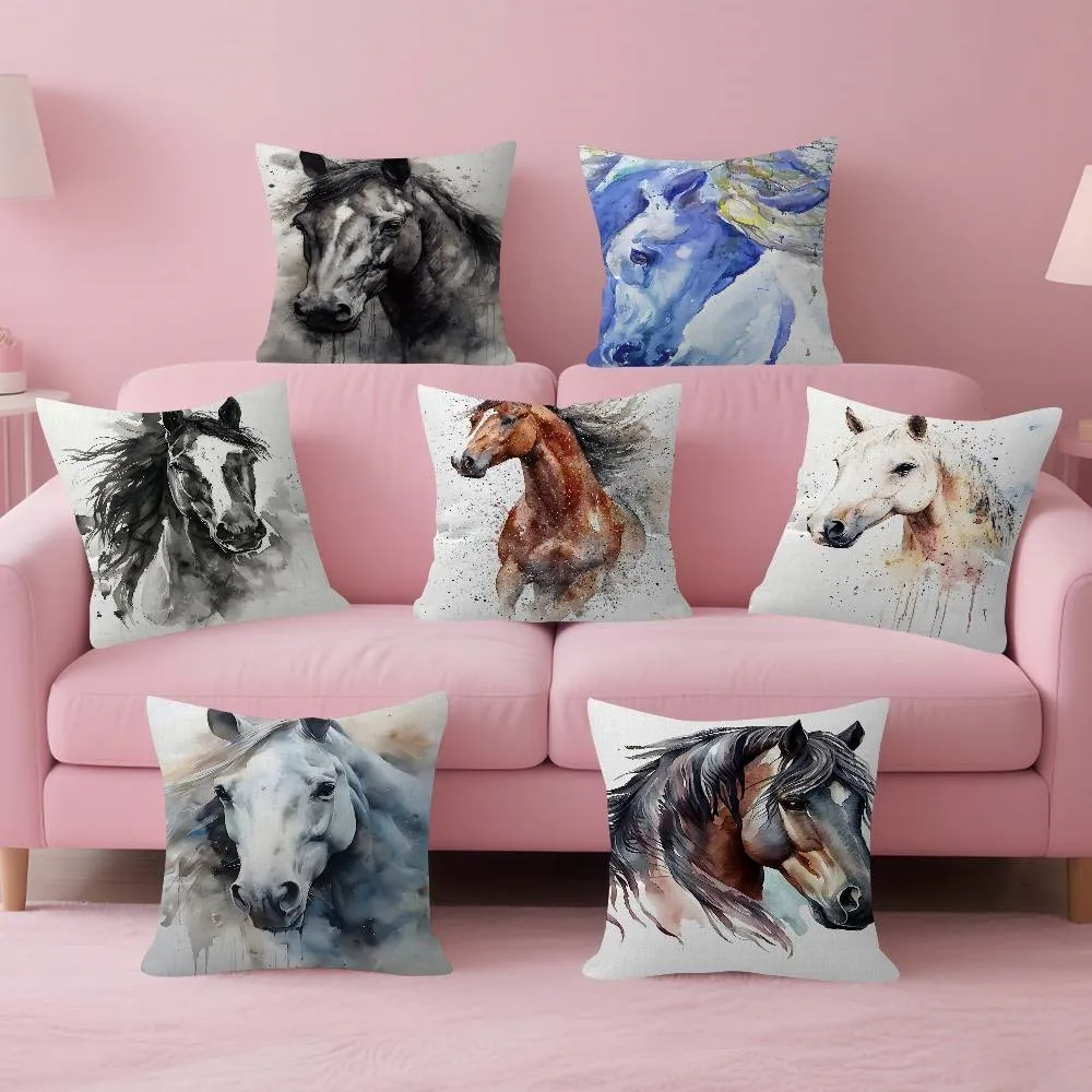 1Pc Modern Minimalist Horse Pattern Throw Pillow, Double-Sided Printing Design, Soft Plush Cushion with Insert, Perfect Gift