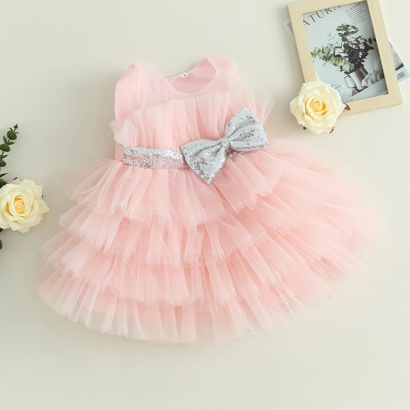 Lioraitiin 1-5Y Kids Girls Ball Gown Sleeveless Bow Mesh Tulle Tutu Princess Party Dress for Birthday Wedding Dress