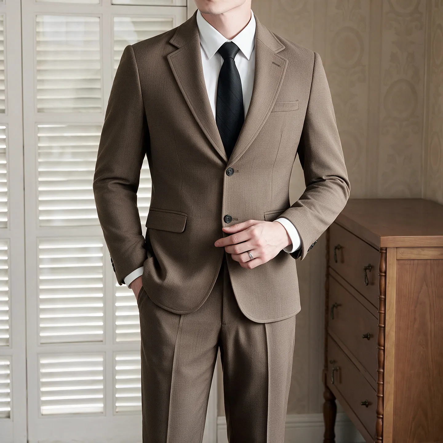 High-Quality Men's Wedding Party Woolen Casual Texture Business Two-Piece Suit Set for Banquet And Formal Occasions