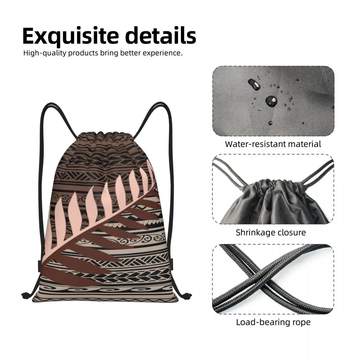 Silver Fern Tribal Marrone Borse con coulisse Donna Uomo Pieghevole Sport Palestra Sackpack Zaini portaoggetti per allenamento Maoris della Nuova Zelanda