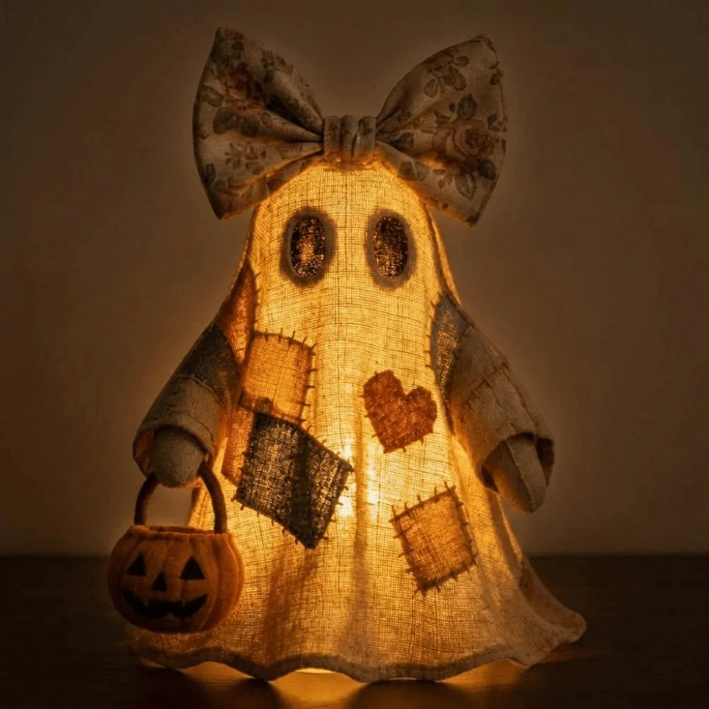 Vintage Style Patchwork Ghost Neat Stitching Matching Pumpkin Halloween Decoration Lightweight Structure Soft Pieced Fabric