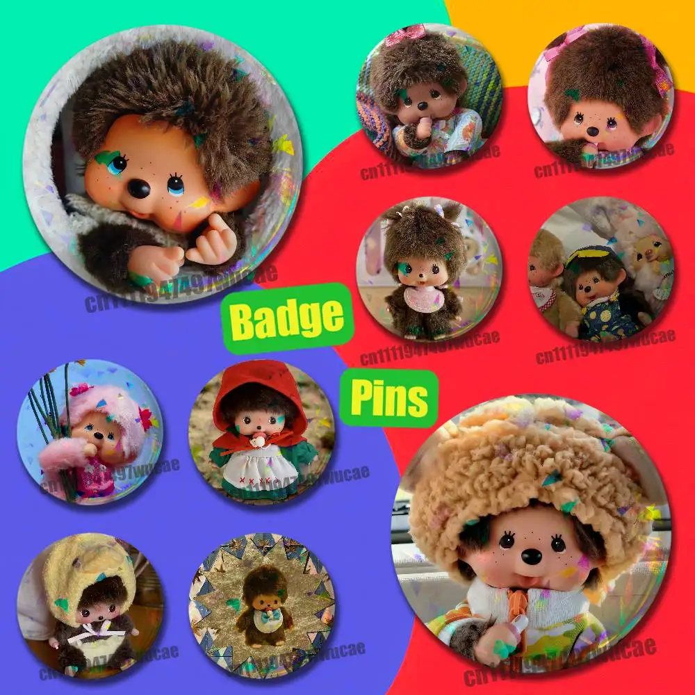For Cartoon M-MonchhichiS Badge Case Custom Pin Insignia Emblem Round Brooch Button Hats Laser Cover