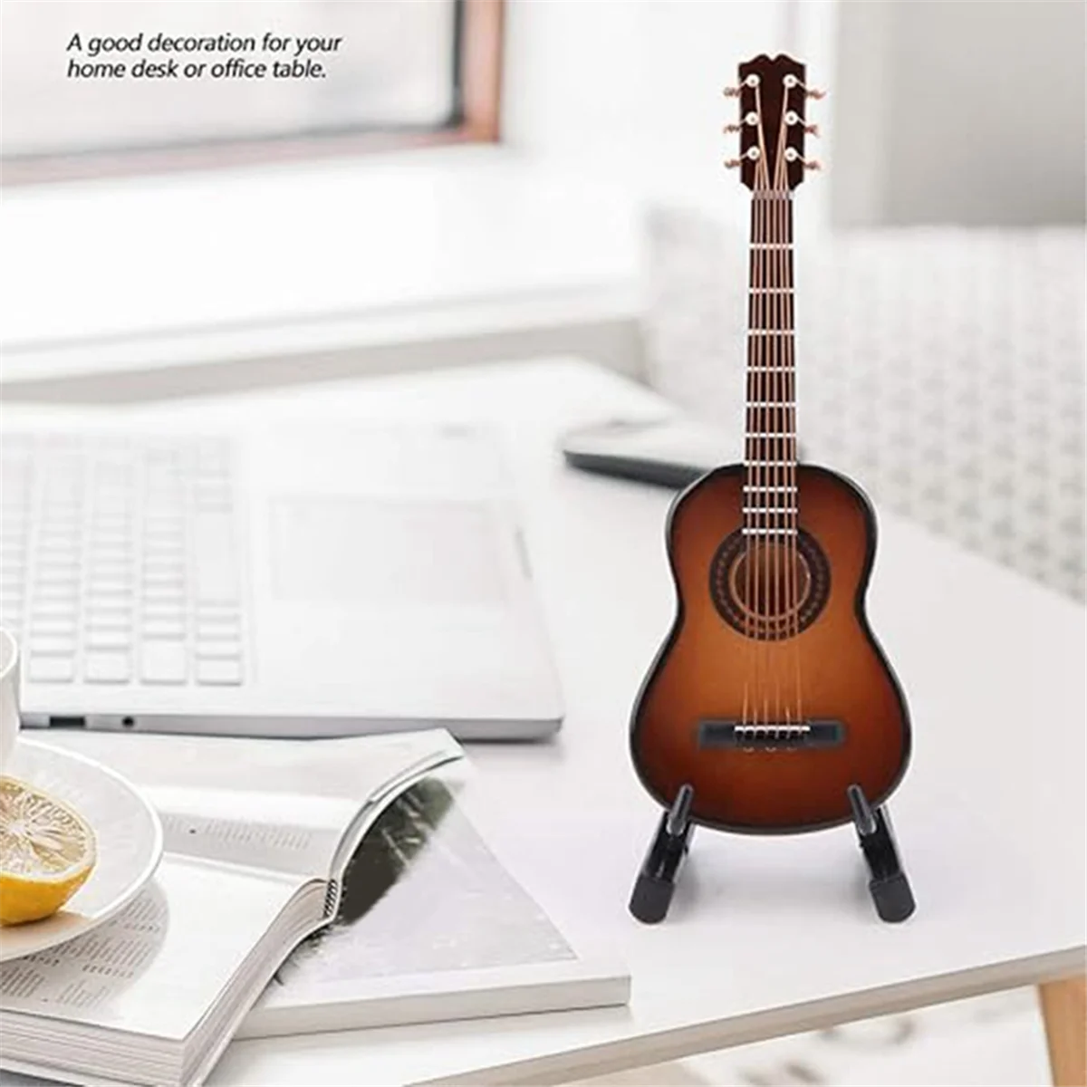 D-Wooden Miniature Guitar with Stand and Case Mini Musical Instrument Miniature Doll House Model Home Decoration HOT