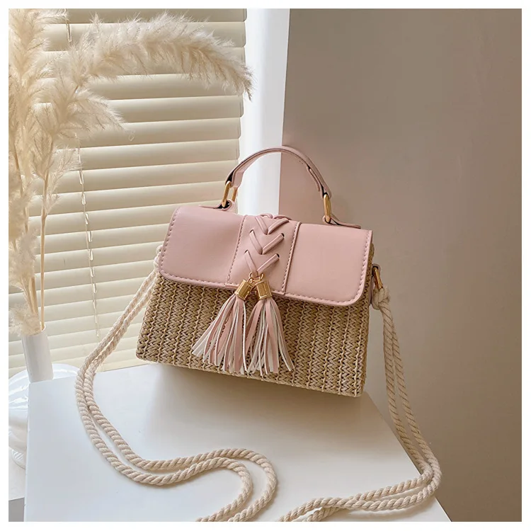 

2024 Summer New Trend Woven Tassel Box Single Shoulder Crossbody Straw Bag