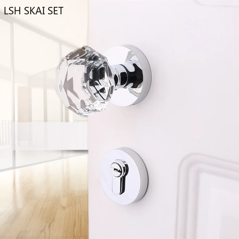 Imagem -04 - Maçaneta da Porta com Fechadura e Chave Requintado Crystal Handle Ball Lockconjunto Quarto Mute Security Door Lock Household Hardware