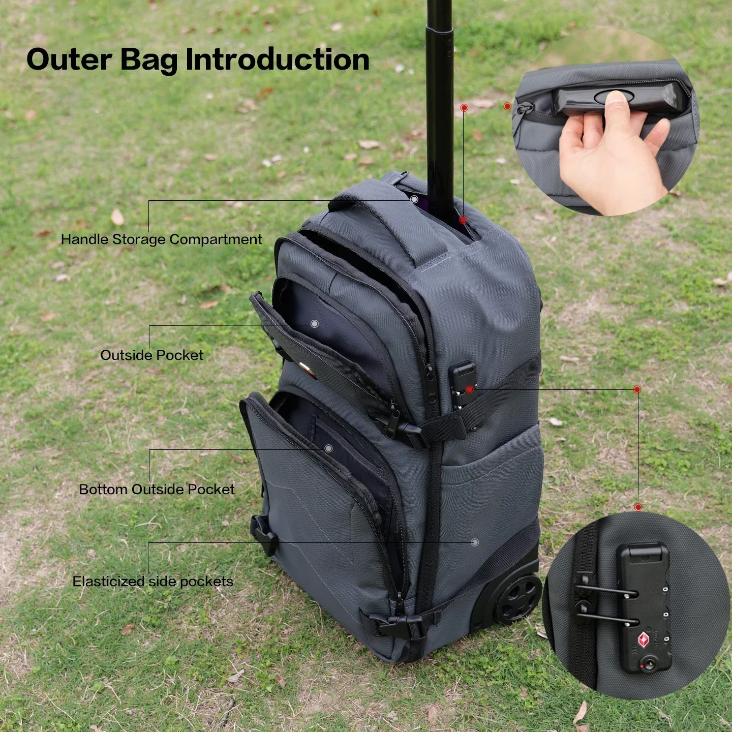 Large Rolling Backpack with Telescopic Handle Wheels Anti Theft Lock 16 Inch Laptop Sleeve Business Travel Carry on Trolley Bag