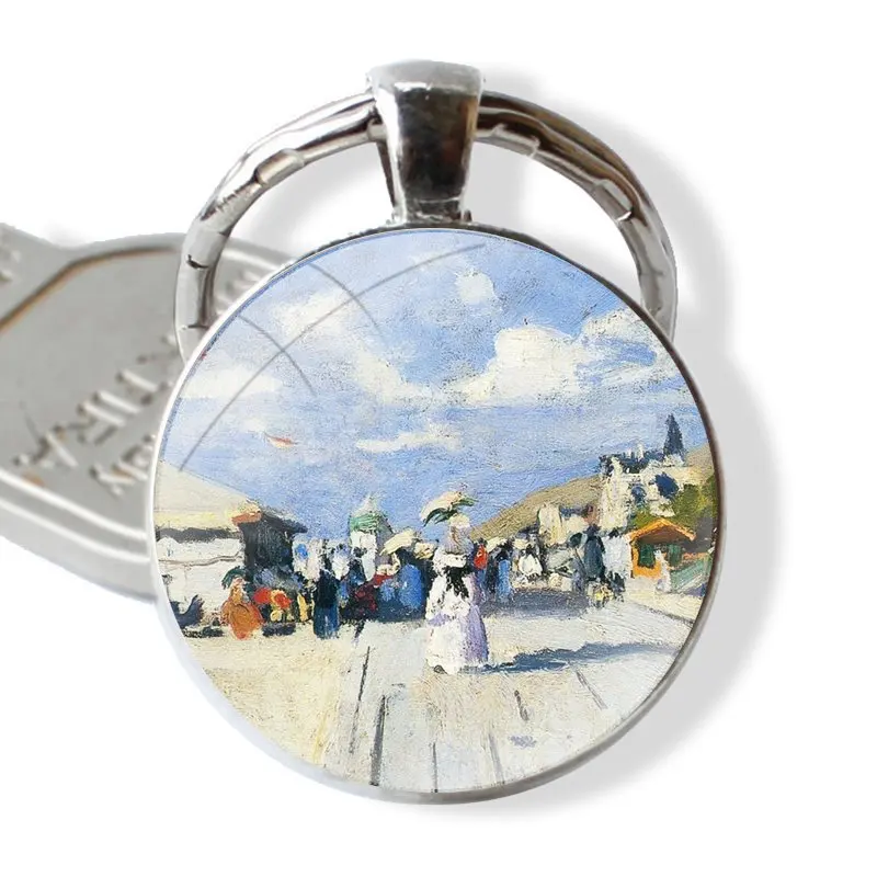 Claude Monet Impressionism Painter Keychain Handmade Glass Cabochon Key Ring Holder Pendant Key Chains