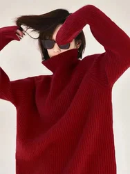 High-end high-necked cashmere sweater women's 100 pure cashmere soft waxy loose bottoming in autumn and winter Red sweater in th