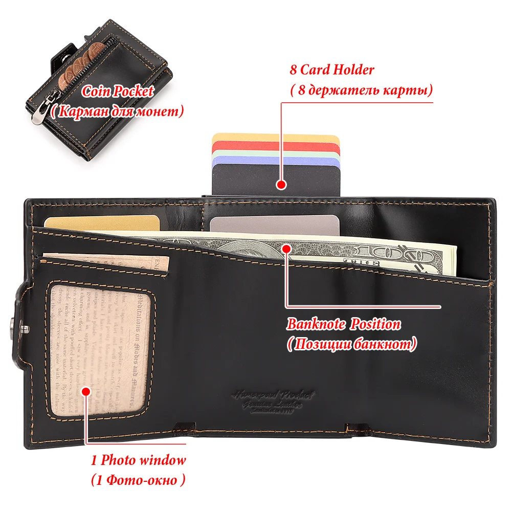 Кожаный мужской кошелек Crazy Horse для Airtag, роскошный тонкий RFID-держатель для карт с автоматическим разрешением, минималистичный всплывающий слайд-держатель для карт