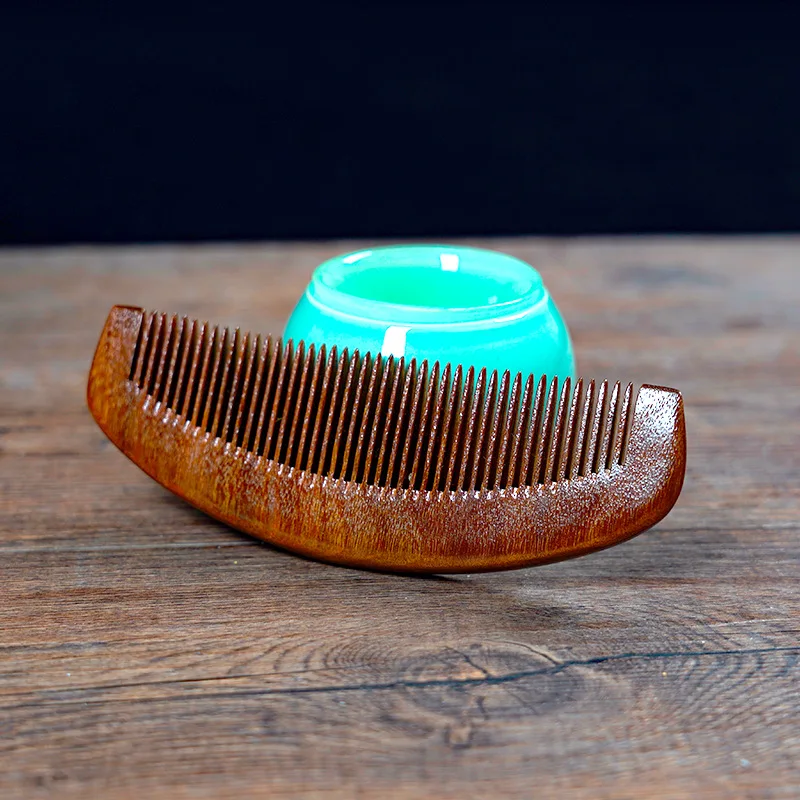 Wood Comb with Fine Tooth Natural Green Sandalwood Comb 13-16CM Anti-Static Sandalwood Scent Detangler Wooden Comb