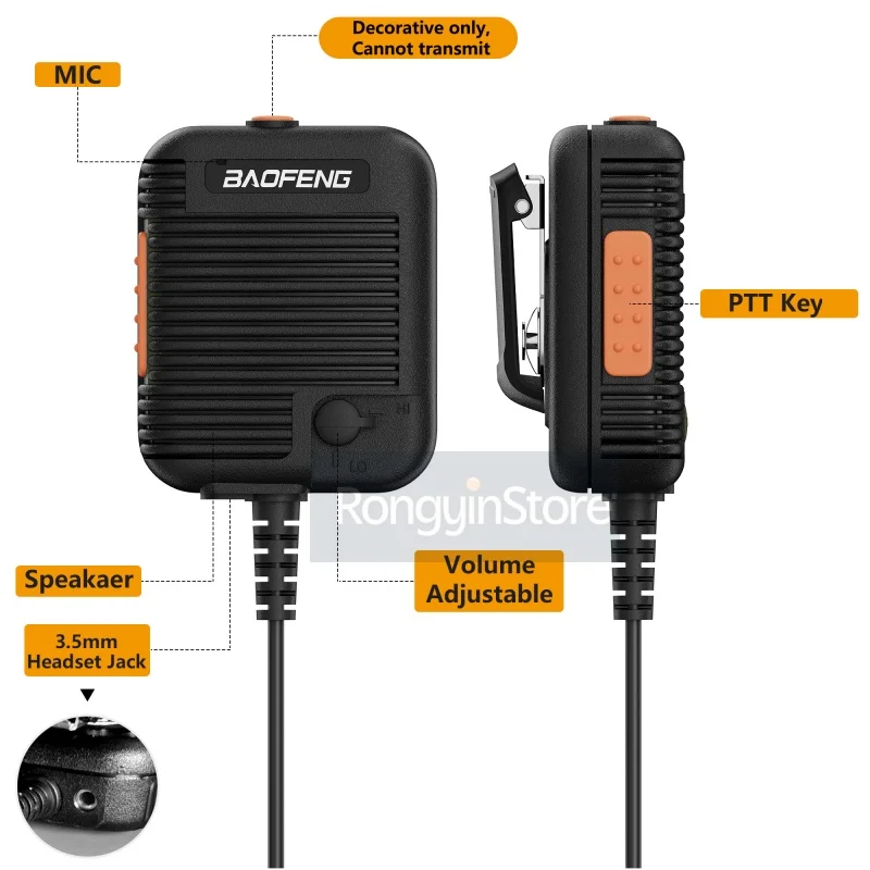 Baofeng AR-152 Mic Walkie Talkie 1701A Microphone PTT Radio DM-32 Speaker Keenwood 2-Pin Type Handheld Mic For UV-K6 UVK5 K Plug view 2