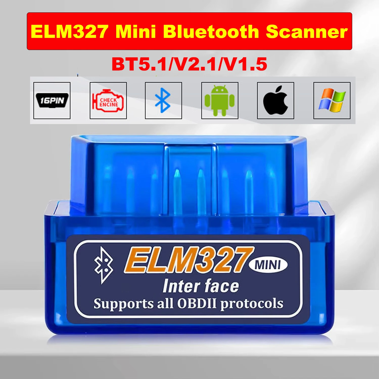Mini ELM327 V1.5/V2.1 Bluetooth OBD2 Scanner Code Reader Car Diagnostic Tools Check Engine Scan  Car Fault Detector