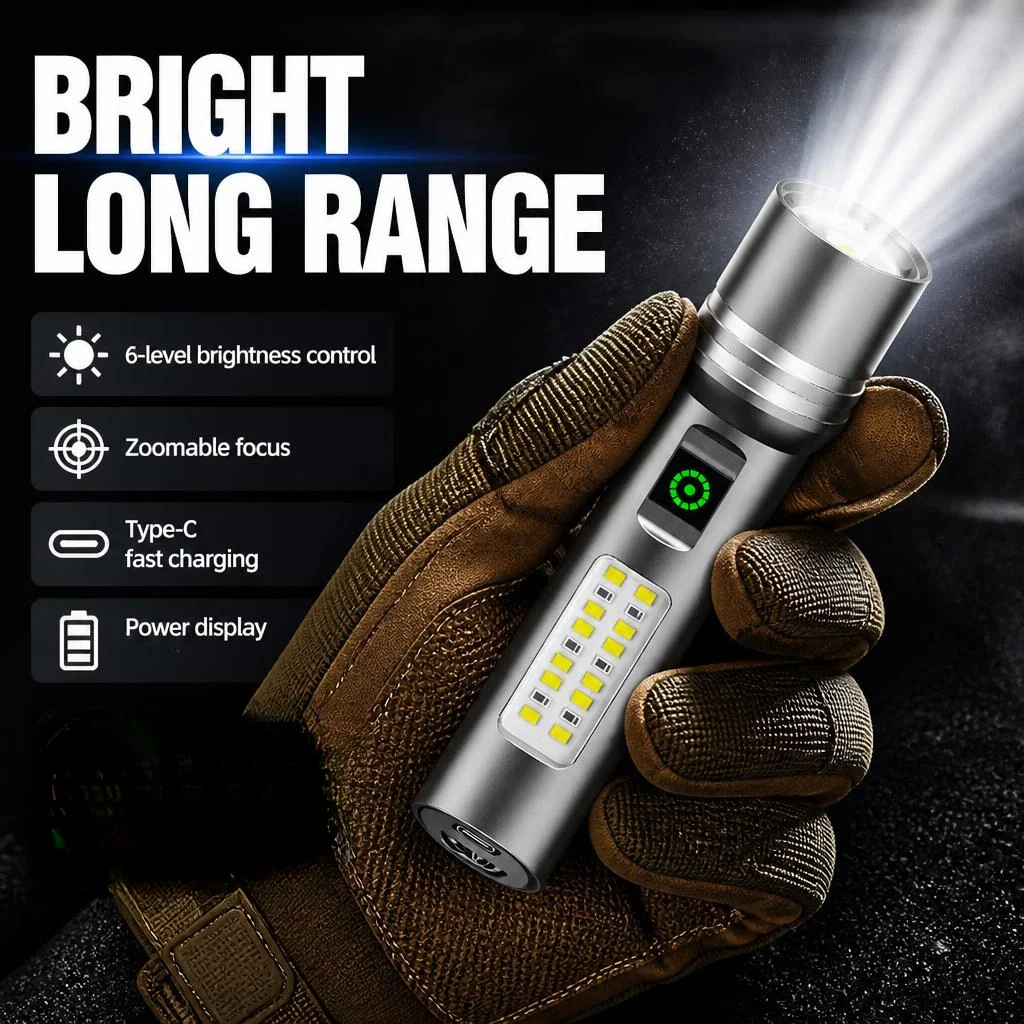 New High Brightness Dual Light Source Flashlight Outdoor Multi Functional Long Endurance Portable Long Range Home Lighting