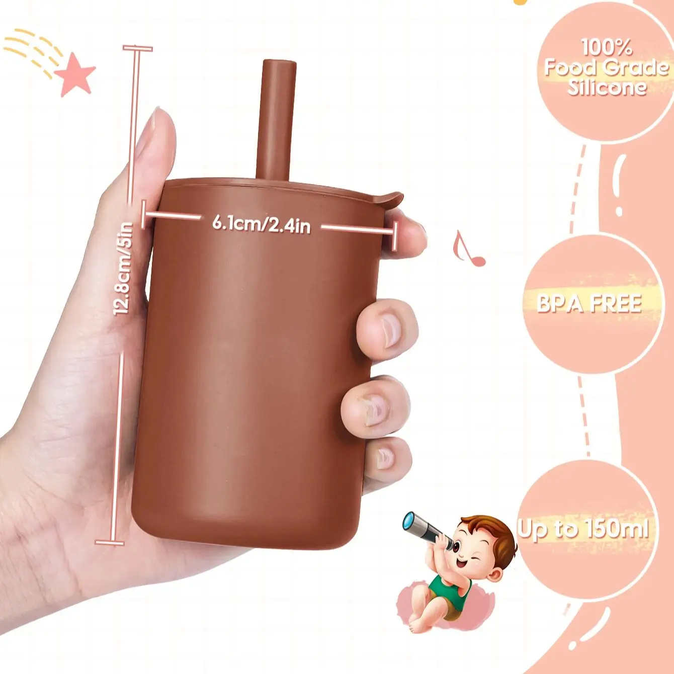 Cute Baby Feeding Straw Cup Baby Cartoon Learning Feeding Cup Food Grade Silicone Toddler Water Bottle Tableware BPA Free
