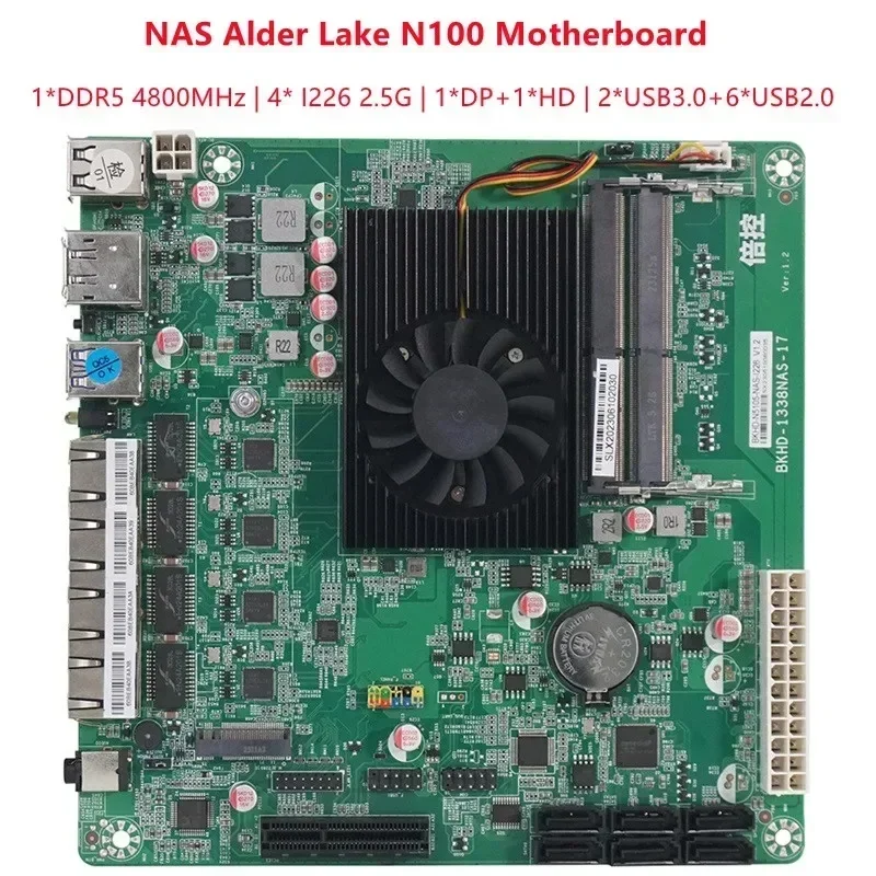 NAS Alder Lake N100 Motherboard DDR5 SODIMM 4800MHz Max 16GB 4*I226 2.5G 1*DP 1*HDMI 2*USB3.0 6*USB2.0 2*M2_SSD NVME