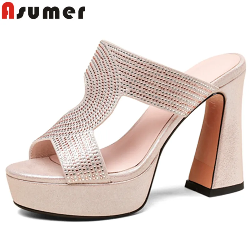 

ASUMER 2024 New Sheepskin Laeather Summer Slippers Thick High Heels Party Women's Slippers Ladies Peep Toe Platform Shoes