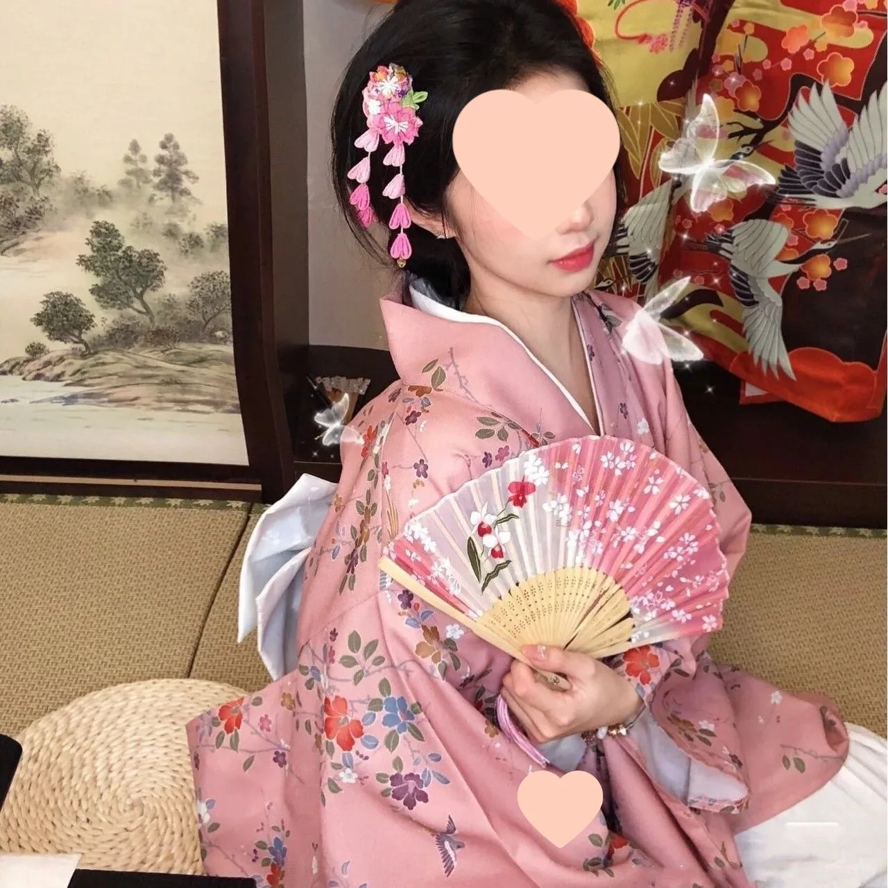 Kimono Women's Formal Clothing Improved Clothing Japanese Gods Girl Literary Photography Pink Photo Traditional Retro Cute