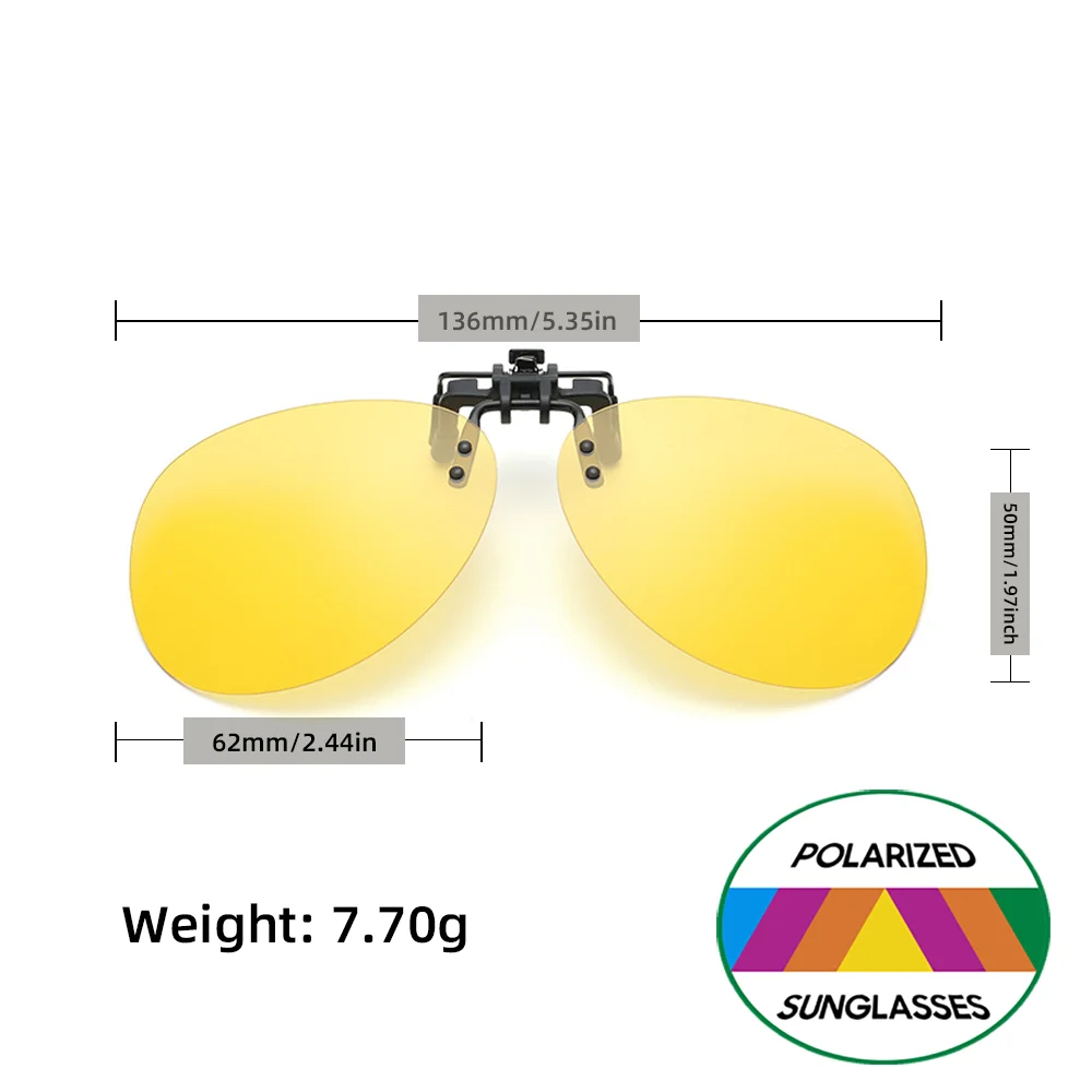 Blendfreie Nachtsicht-Clip-on-Brille, gelbe polarisierte Gläser für sicheres Fahren, universelles hochklappbares Design für Korrektionsbrillen – Detail 17