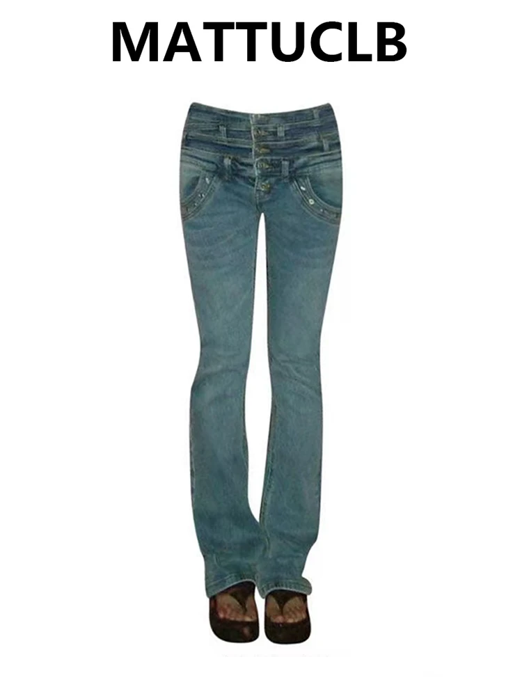 Women's Jean Bootcut Jeans American Retro Denim Pants Y2K Stretch Skinny Jeans Japanese Harajuku Tide Designer Long Trousers New