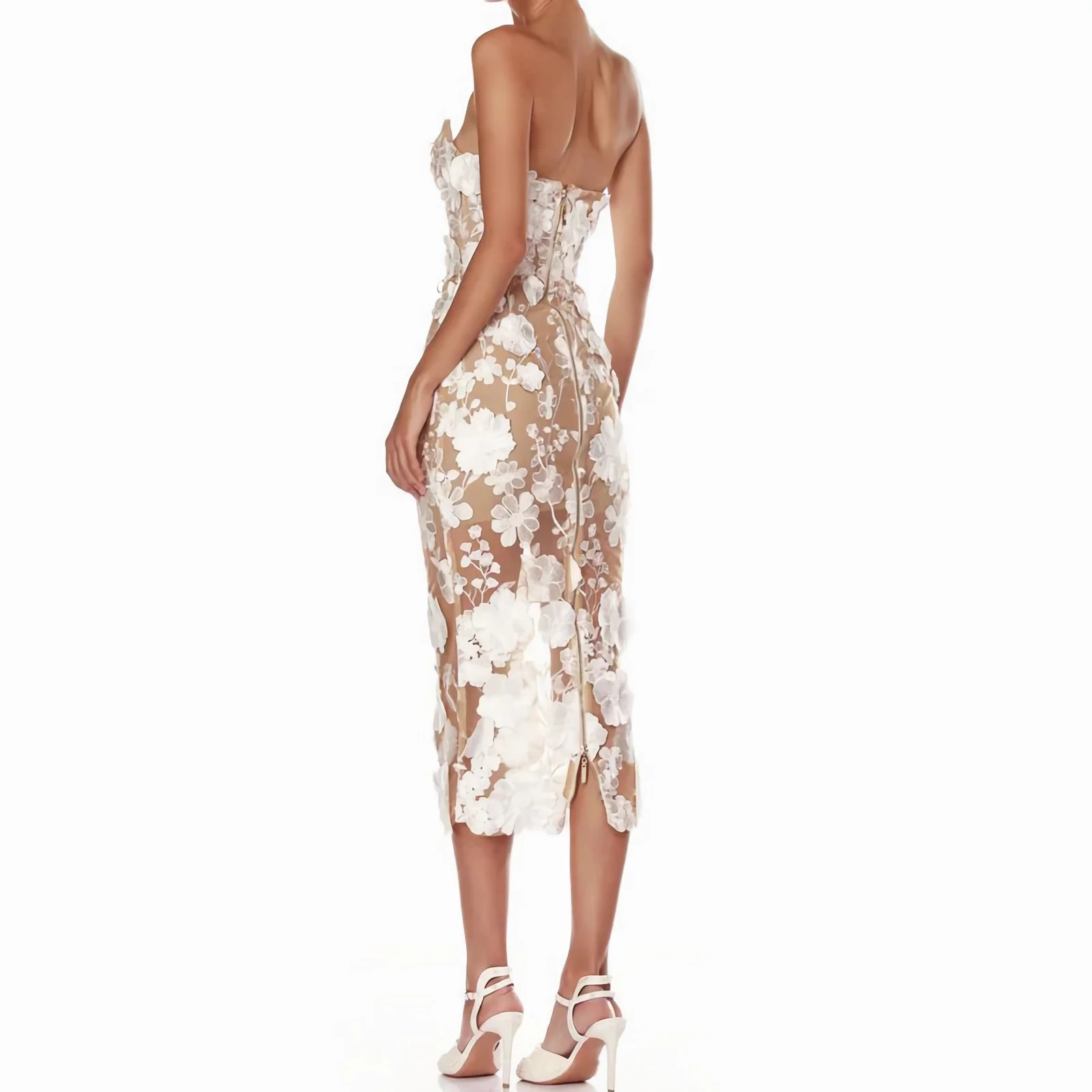 Elegantes Slim-Fit-Damen-Sexy-Abendkleid mit Blumenstickerei, transparente Spitze, Partykleid, Hochzeit, Geburtstag, Event-Outfit, lange Kleider