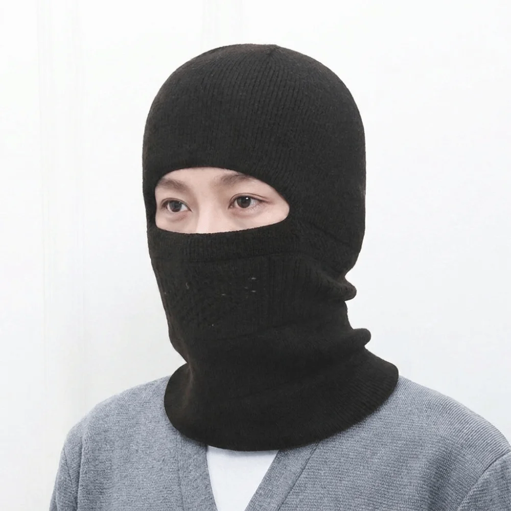 Fashion Warm Knitted Balaclava Hat Ear Protection Thickened Winter Pullover Cap Full Face Cover Windproof Men Beanies Hat Male
