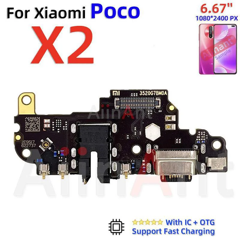 Aiinant Dock USB Charger Bottom Connector Charging Flex Cable For Xiaomi Poco M2 M3 M4 X2 X3 X4 F1 F2 F3 F4 Pro 4G 5G Parts