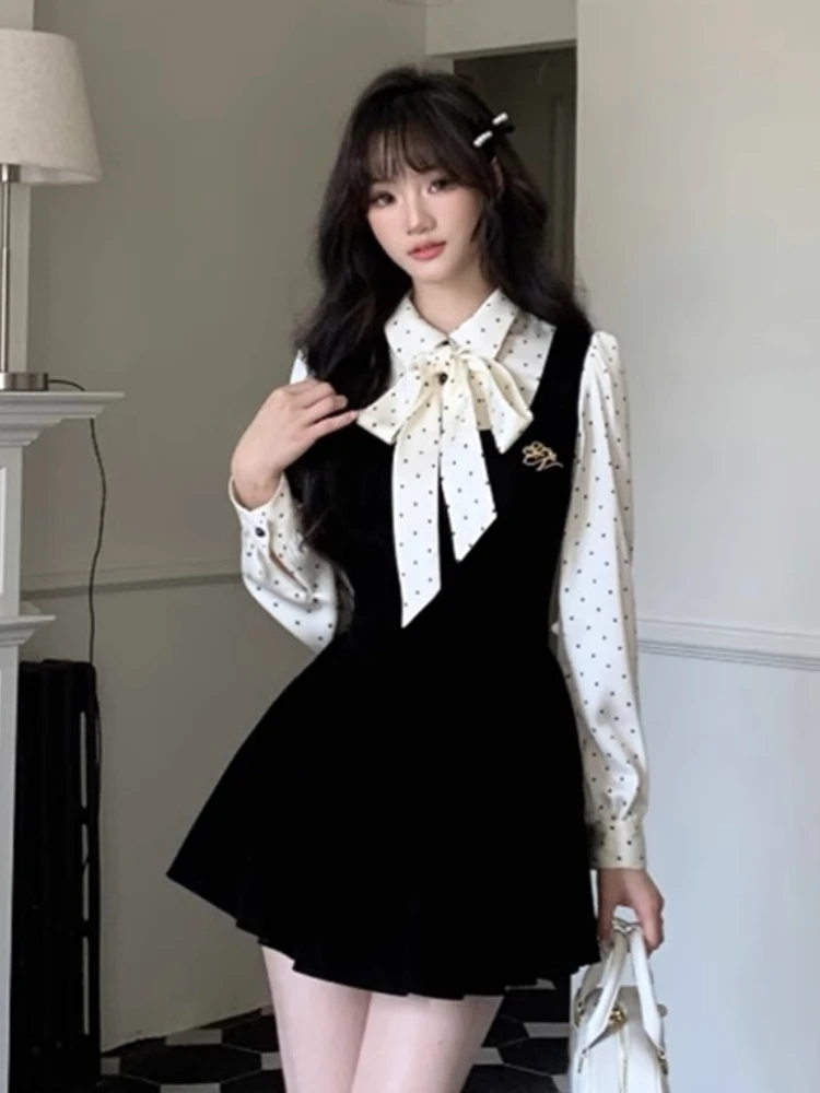 Women Spring Summer New Fashion Velvet Elegant Party Mini Patchwork Preppy Pot Dress Chic Bodycon Vestidos Female Clothes Robe