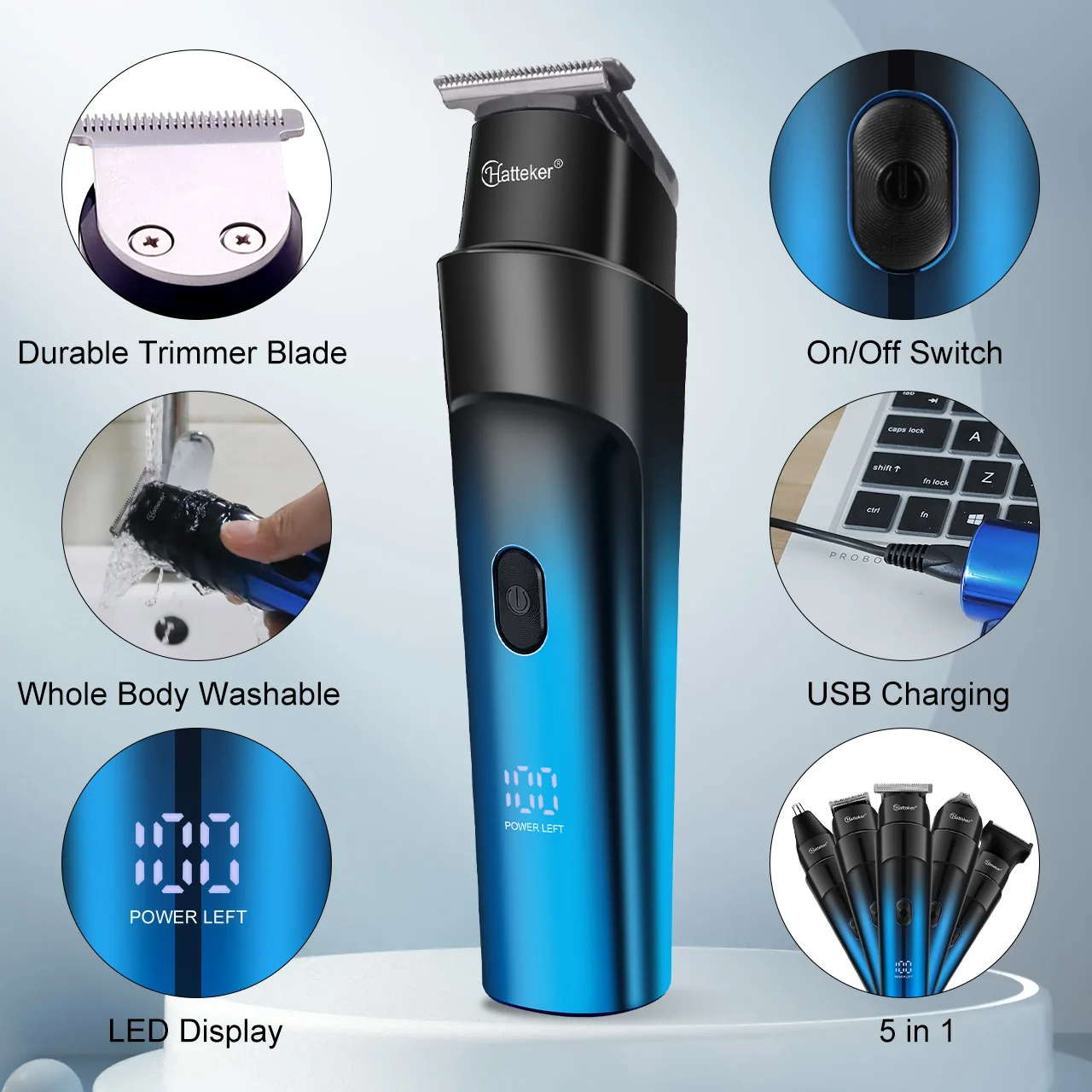 5in1 Surker Electric Shaver Man Rechargeable Razor Shaving Knife Whisker Knife Household Portable Floating Three Tip Water Wash