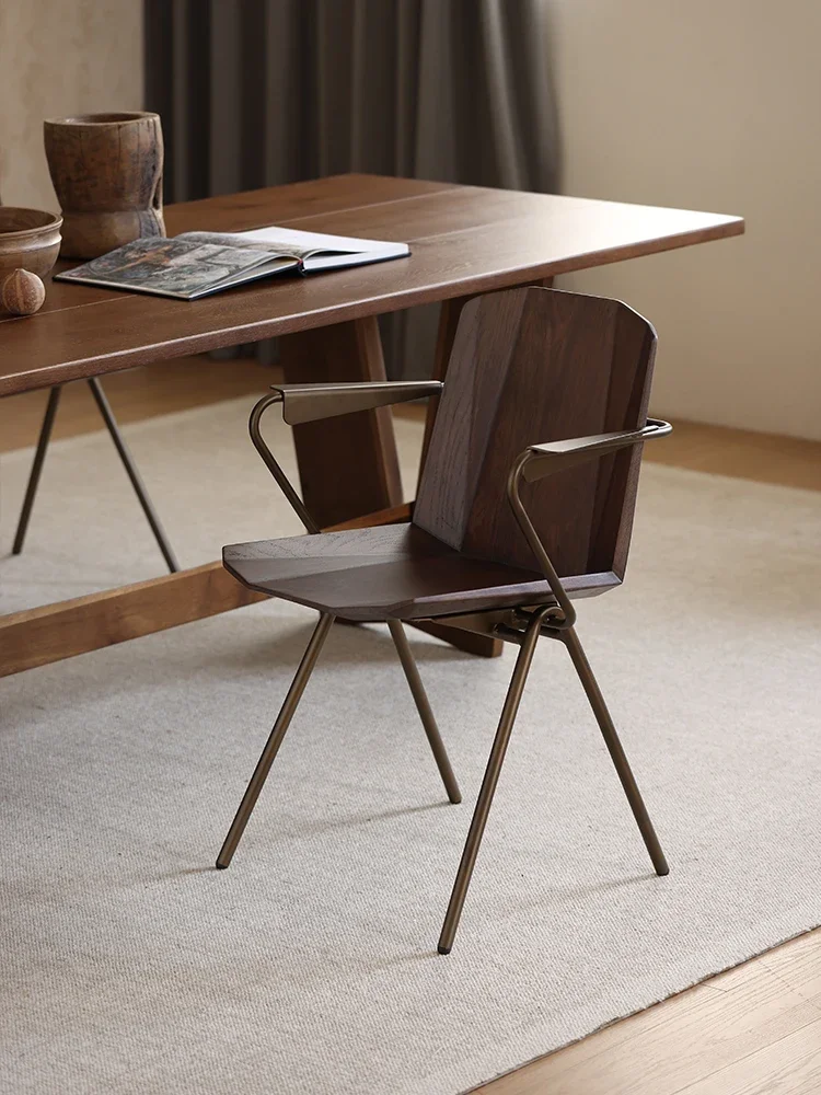 Nordic retro metal imported white oak solid wood backrest small apartment coffee desk chairs, dining chairs