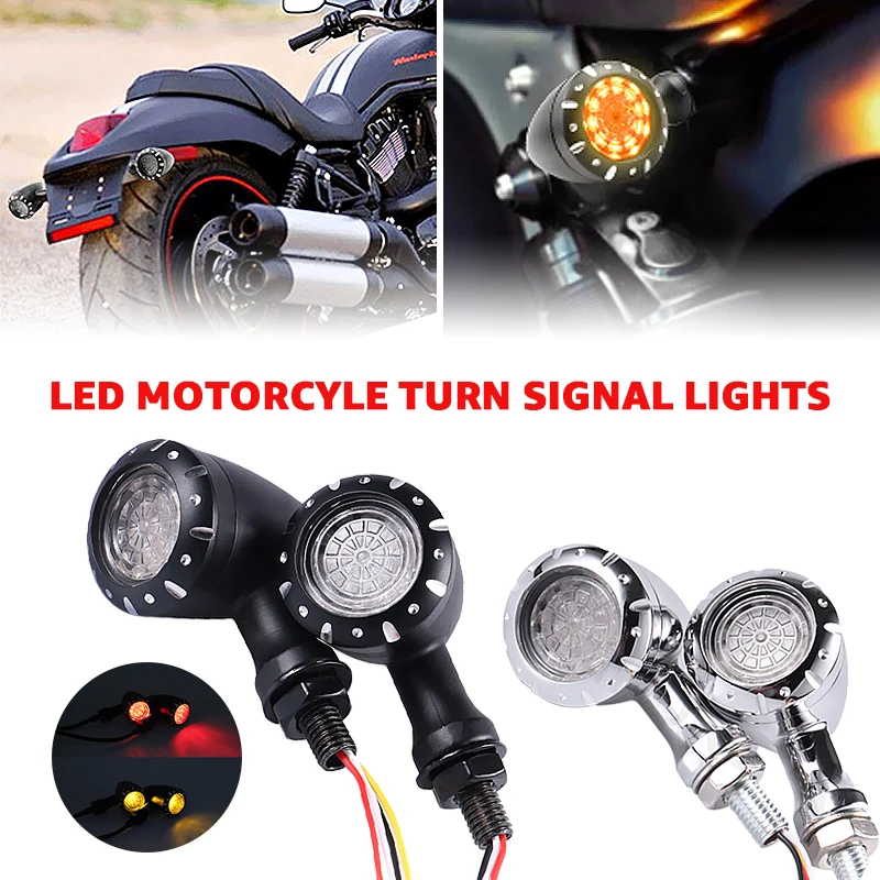 Luz LED de intermitente tipo bala para motocicleta, lámpara de freno para correr, lámpara de freno intermitente LED cromada negra, luz de señal de