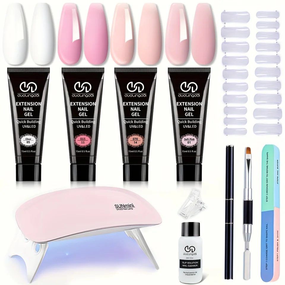 Nude Pink Poly Nail Extension Gel Kit for Beginners