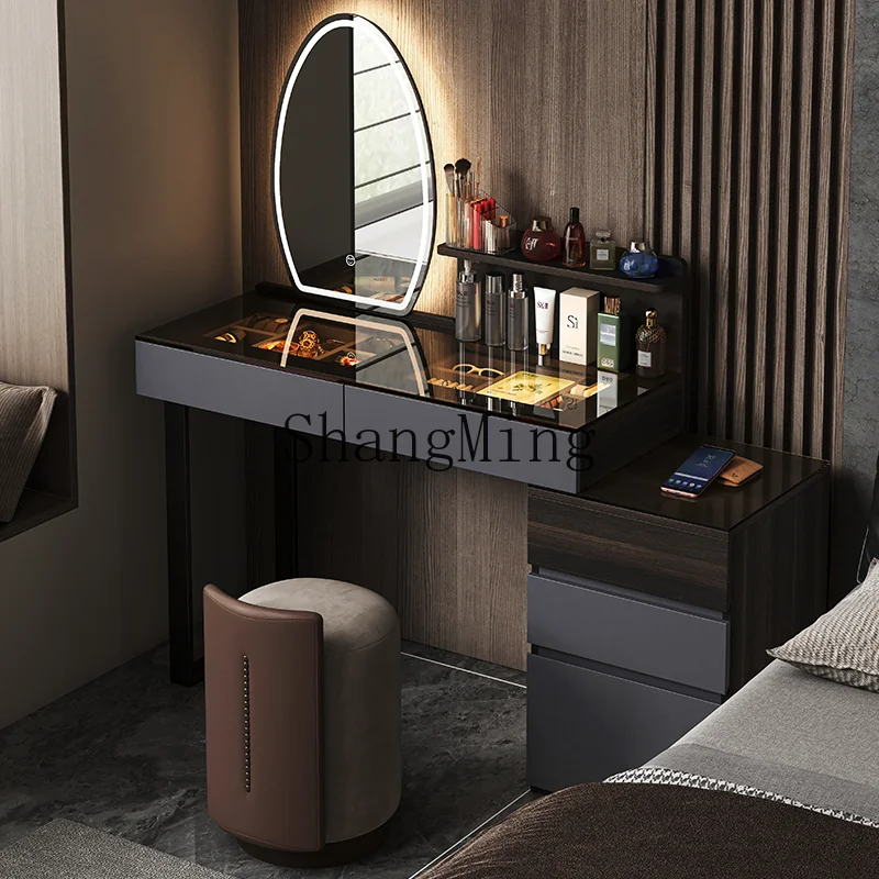 

HJ new minimalist dresser with makeup mirror, high-end retractable light luxury makeup table storage integrated cabinet