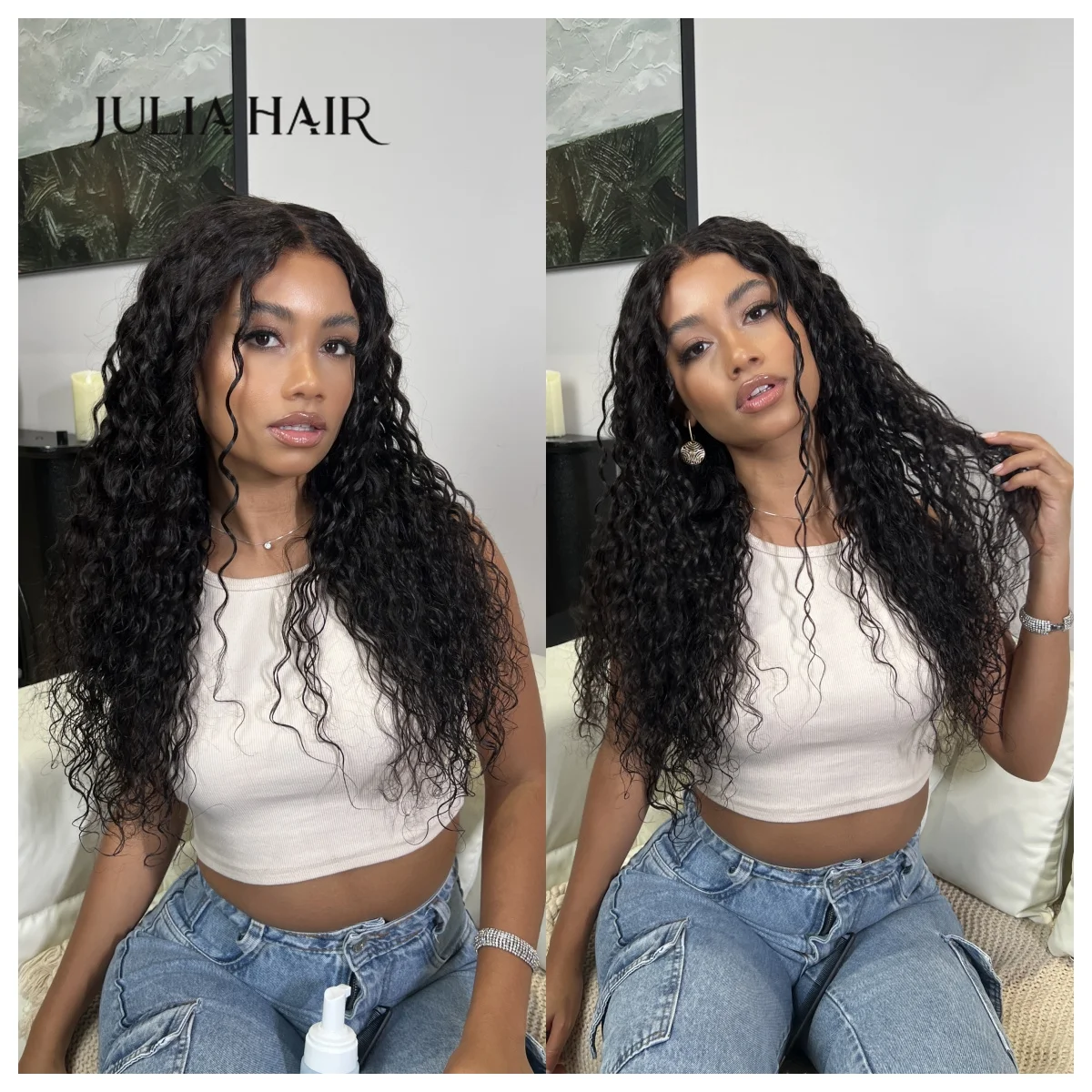 Julia Hair Affordable Bye Bye Knots Wig 7x5 Pre-Cut Natural Black Glueless Human Hair Wig Water Wave With Baby Hair 150% Density